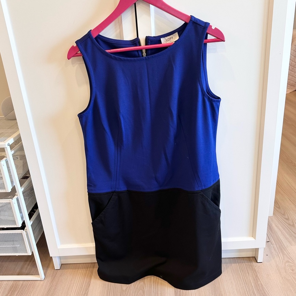 Loft Colourblock Sheath Blue and Black Summer Dress - Size 6